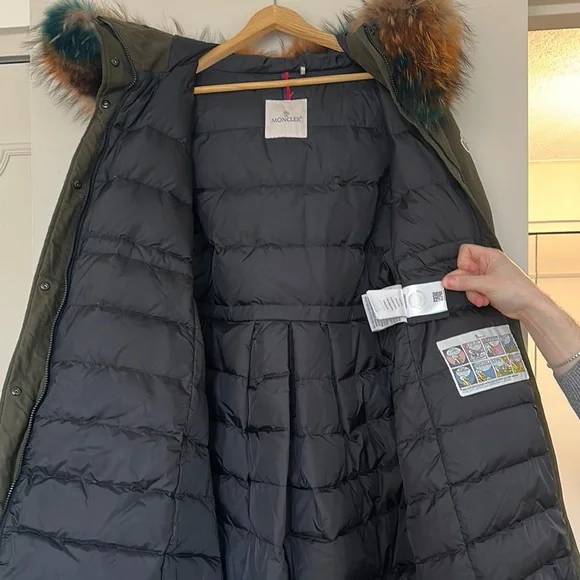 Women's Moncler Olive Green Parka with custom Fox Fur Trim